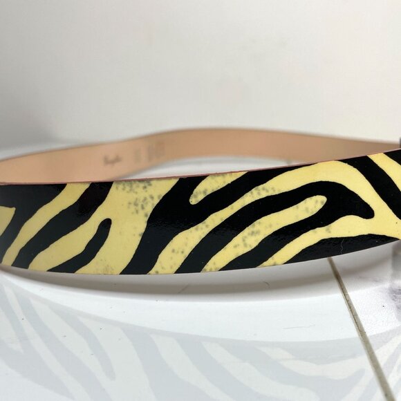 Garuglieri Italy Ivory White & Black ZEBRA Print Glossy Patent Leather Belt S - Picture 8 of 12